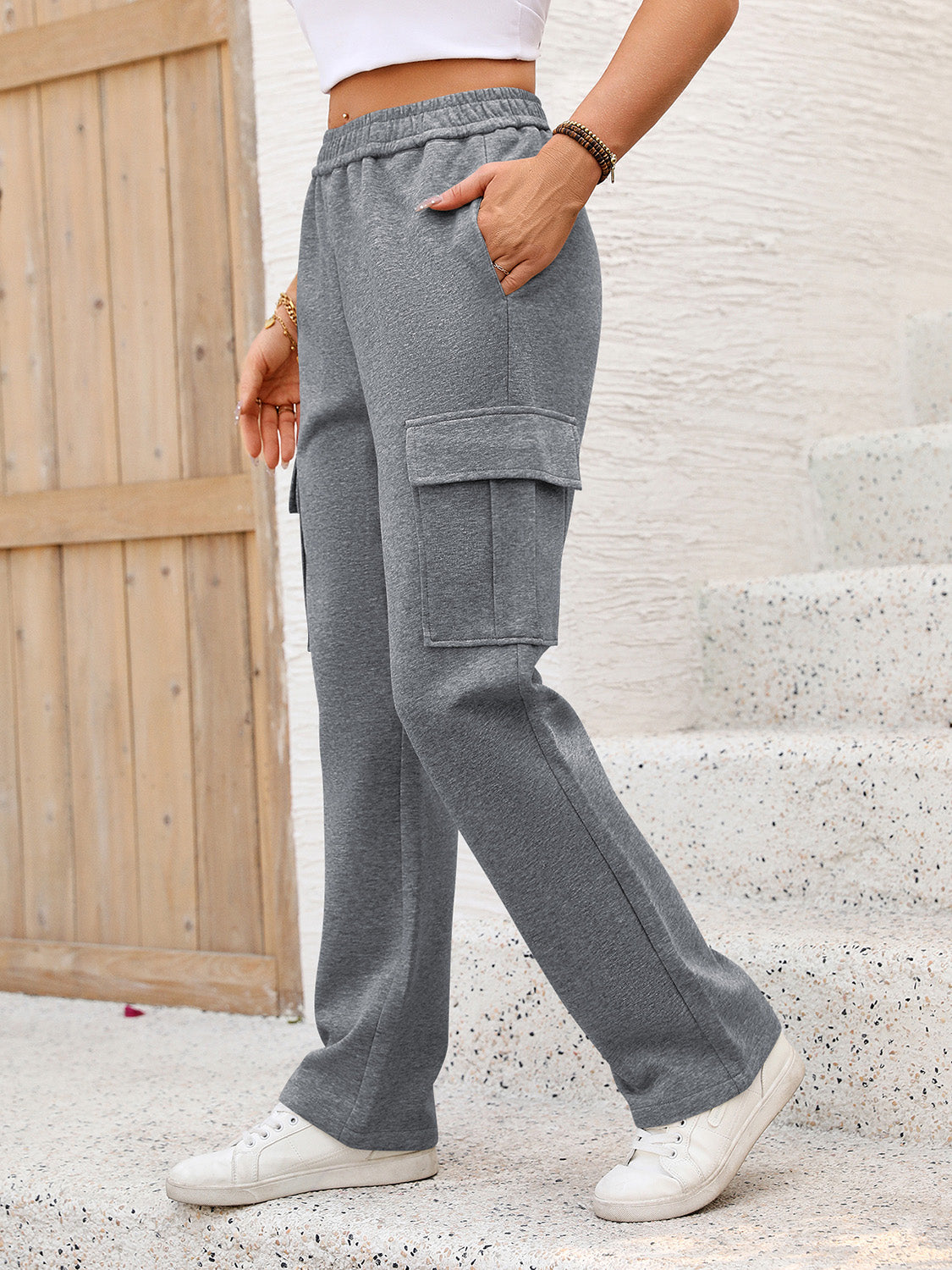 Elastic Waist Pants with Pockets