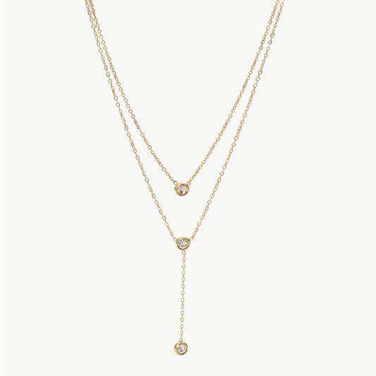 Stainless Steel Zircon Double-Layered Necklace