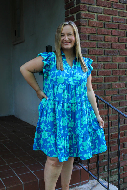 Blue and Green Plus Size Dress RTS