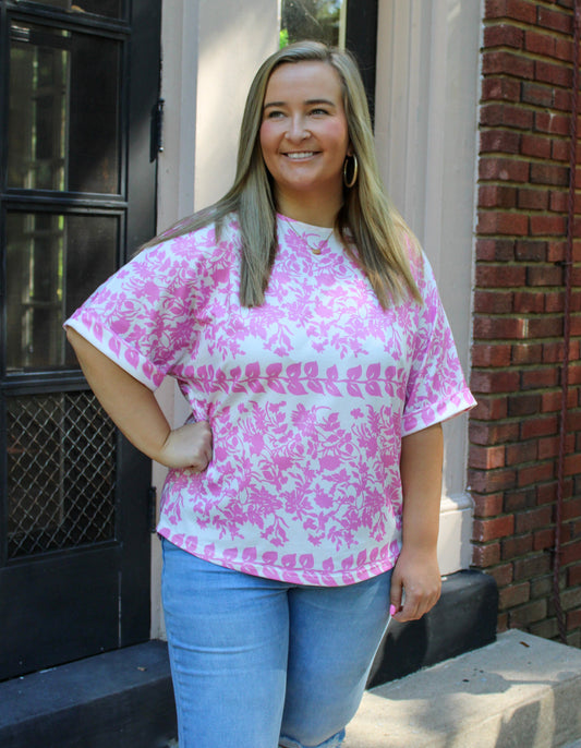 White and Pink Floral Plus Size Top June.