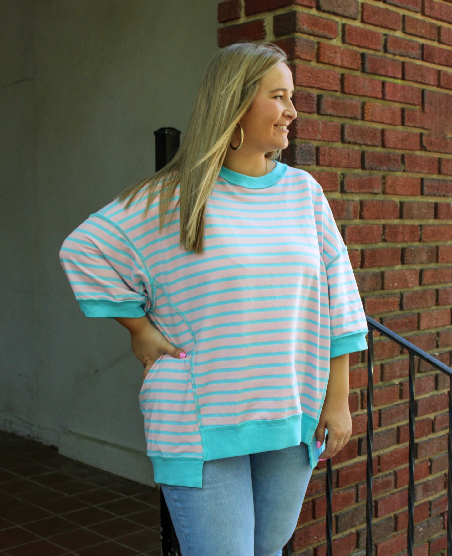 Pink and Blue Striped Tee RTS