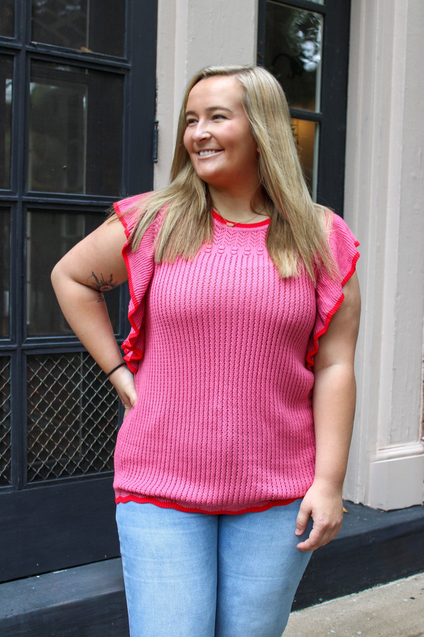 Rose Red Ruffle Plus Size Sweater June.