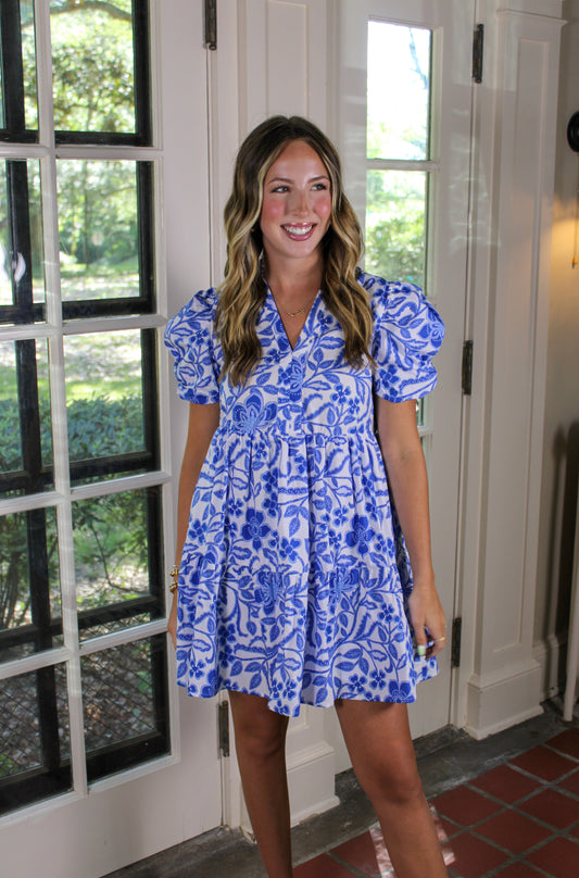 Blue Floral Puff Sleeve Dress July.
