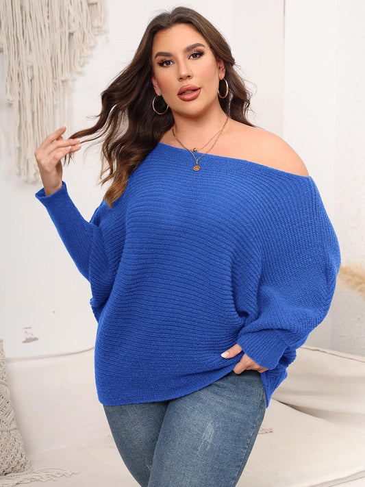 Full Size Boat Neck Batwing Sleeve Sweater