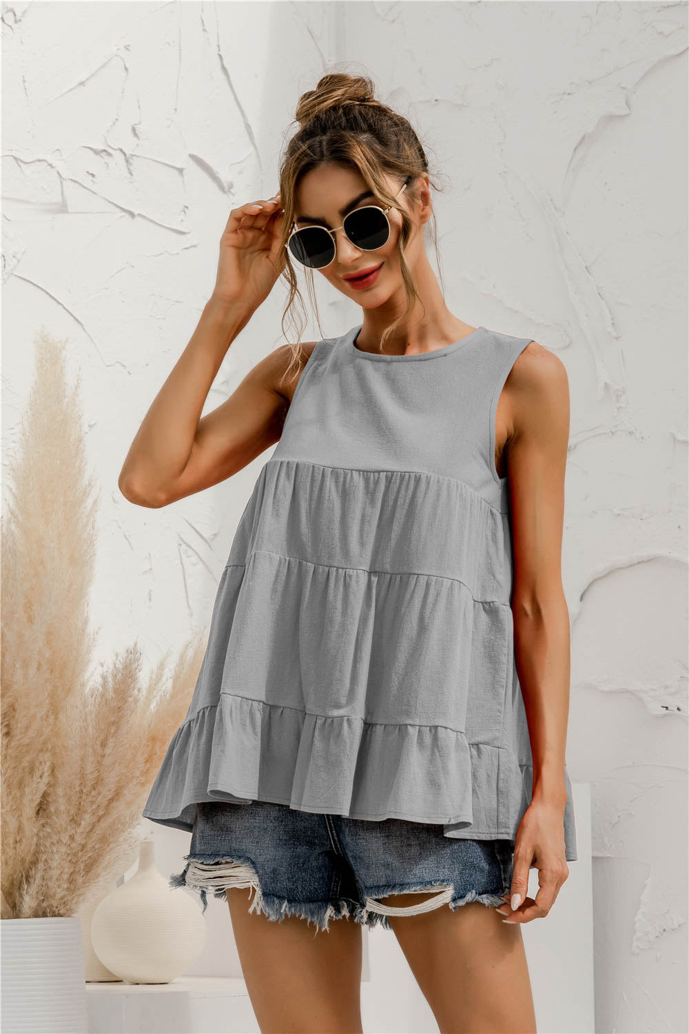 Round Neck Tiered Tank