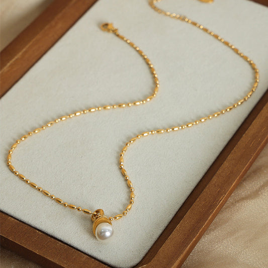 Titanium Pearl Pendant Necklace