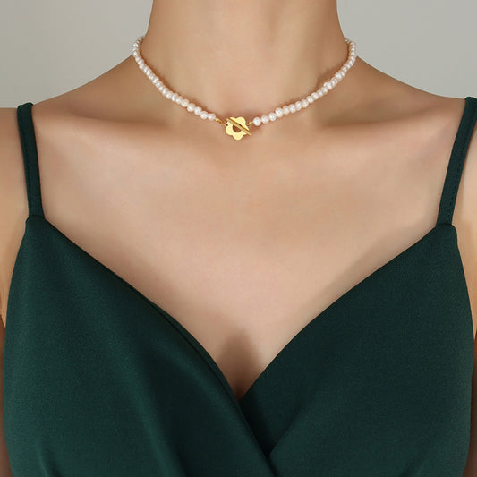 Titanium Pearl Flower Necklace
