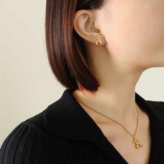 18K Gold-Plated Titanium Puppy Shape Stud Earrings