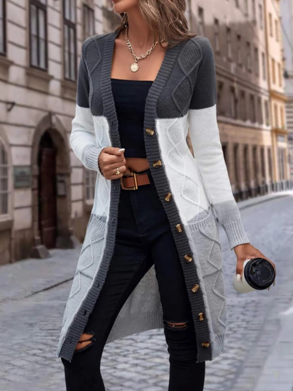 Pocketed Button Up Long Sleeve Cardigan