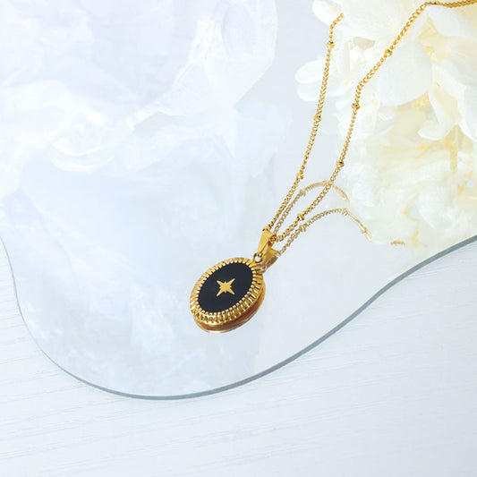 Gold-Plated Oval Shape Pendant Necklace